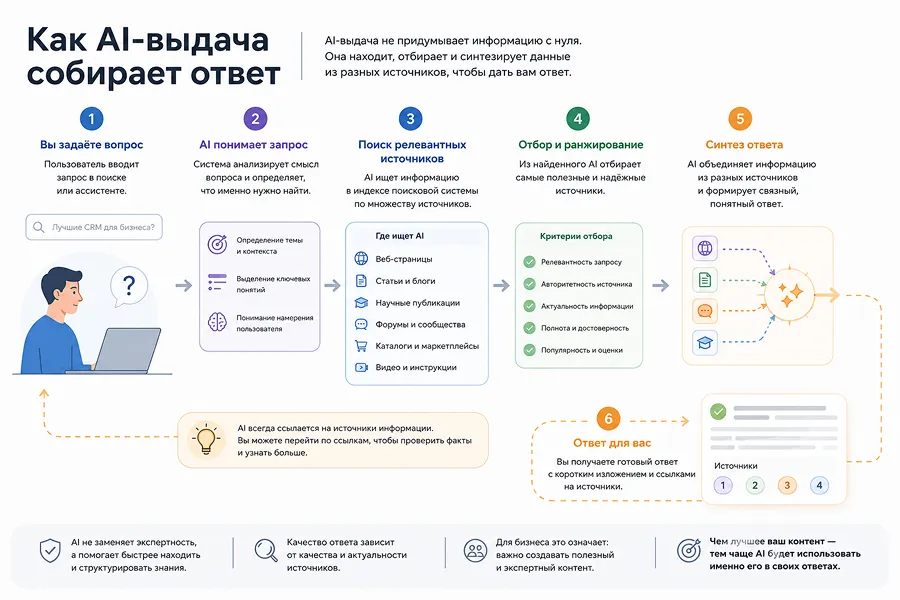 Как AI-выдача собирает ответ из источников